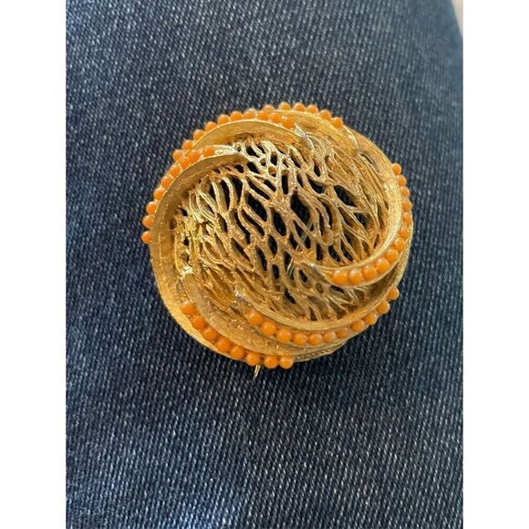 Vintage BSK Abstract Web Broach estate gold unique  scarf pin 80's - Picture 1 of 5